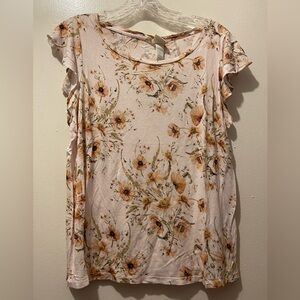 H&M Floral Print Short Sleeve Top - Cream and Brown